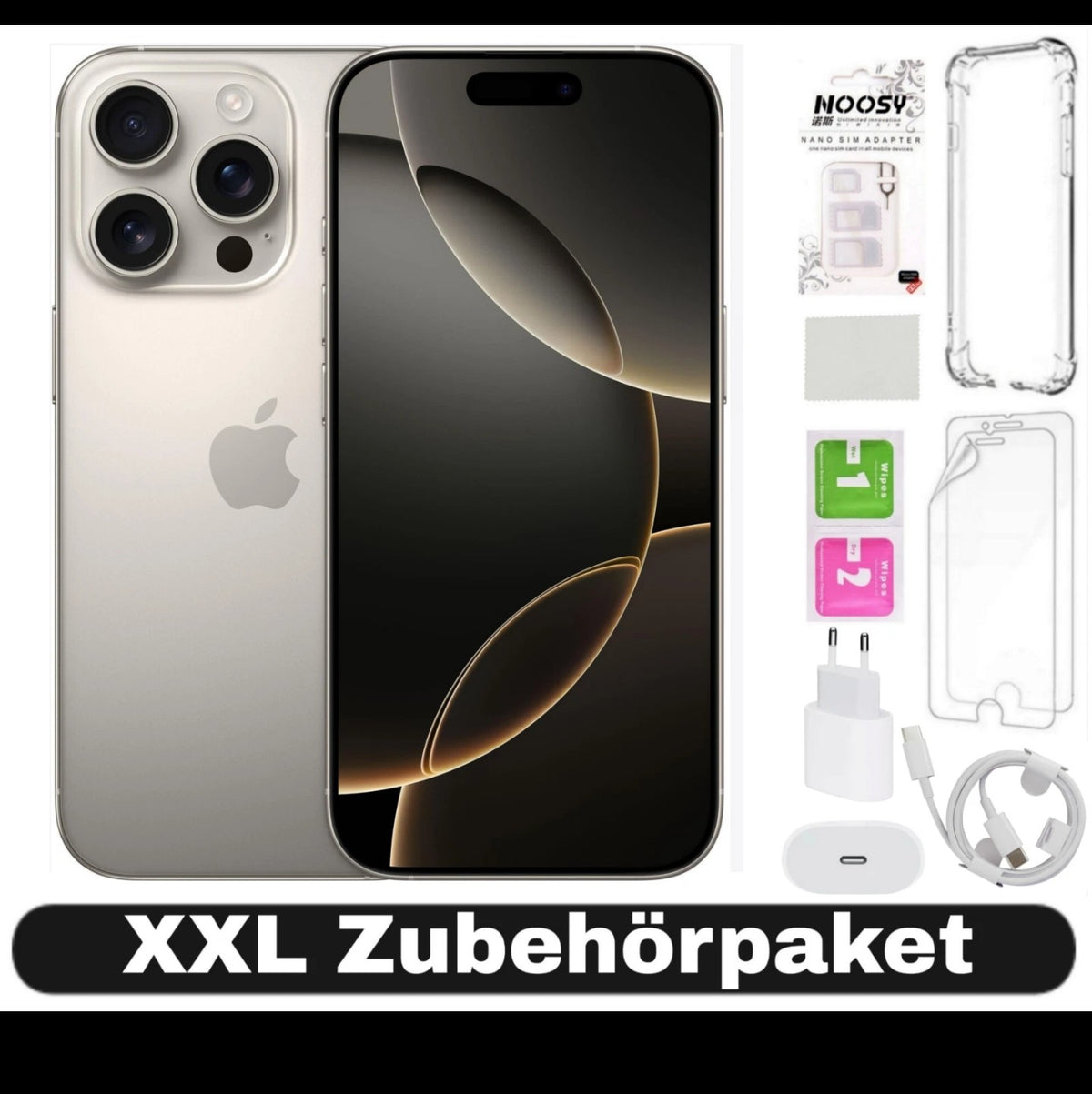 Apple iPhone 16 Pro 1 TB Titan – Schwarz/Weiß/Natur/Gold, XXL Set
