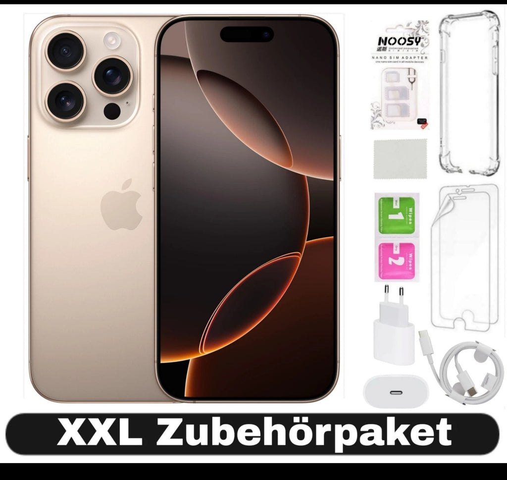 Apple iPhone 16 Pro 1 TB Titan – Schwarz/Weiß/Natur/Gold, XXL Set