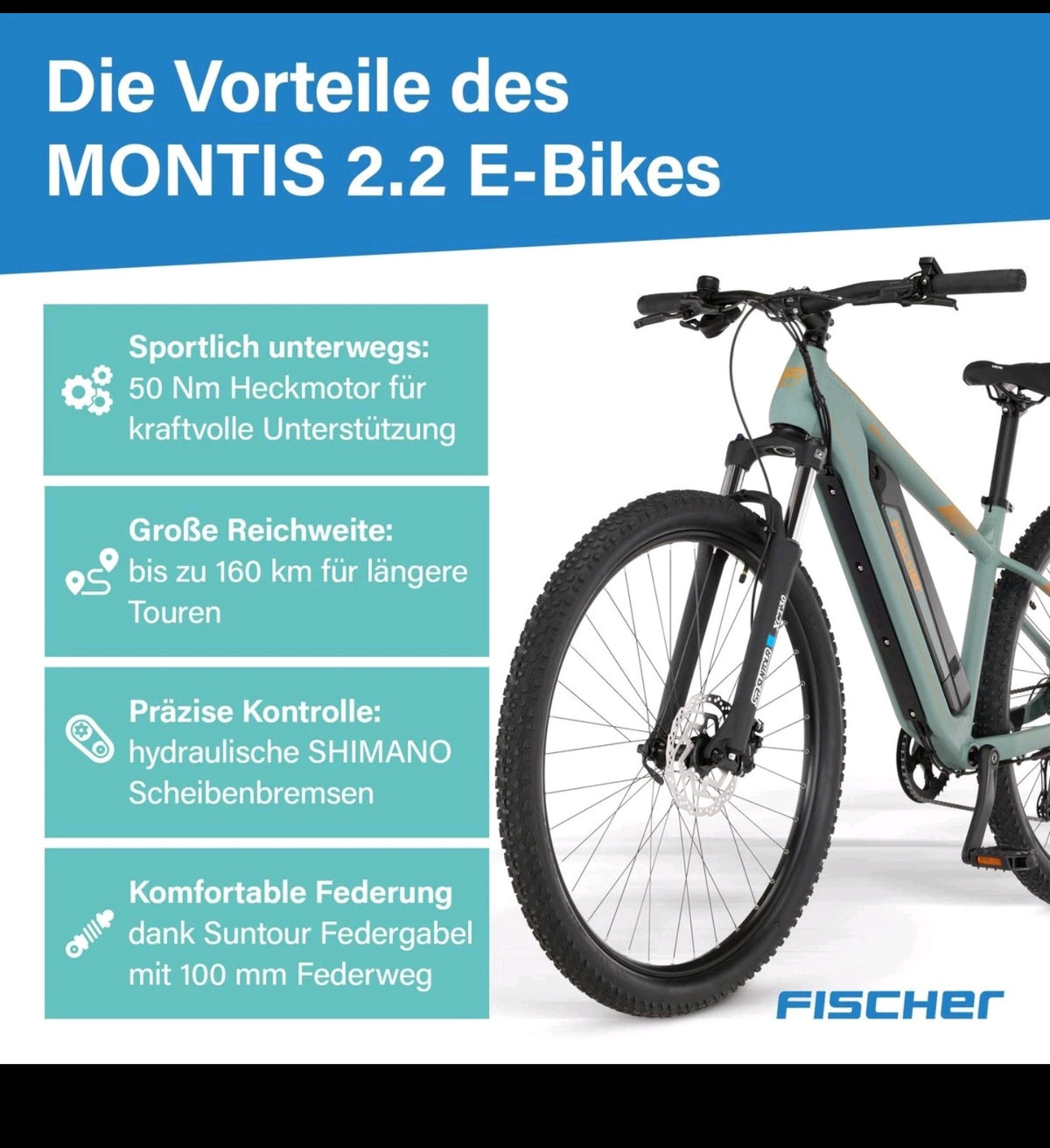 FISCHER MONTIS 2.2 E-Bike 29 Zoll 688Wh – Piniengrün matt, RH 49 cm